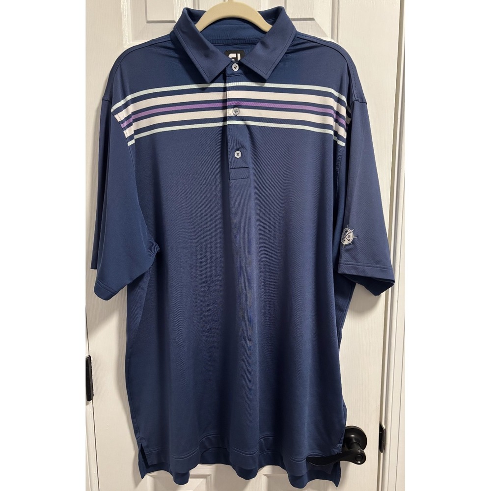 FootJoy Mens Golf Polo Shirt 2XL Blue Striped Lightweight Stretch FJ Sport